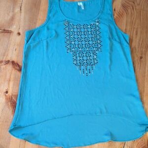 Studio Y Teal Embellished Tank Top